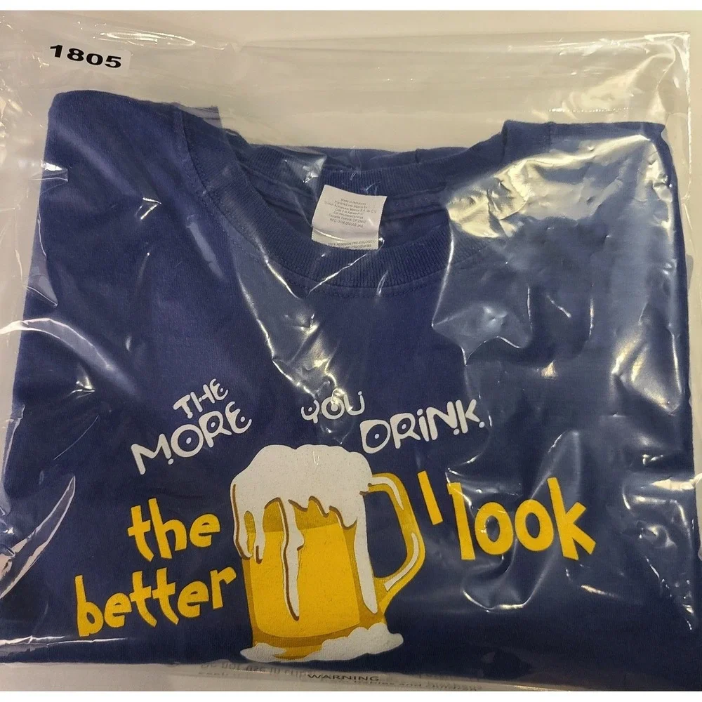 Gildan Ultra Cotton Men's‎ XL Blue Graphic T-Shirt The More You Drink Beer Humor